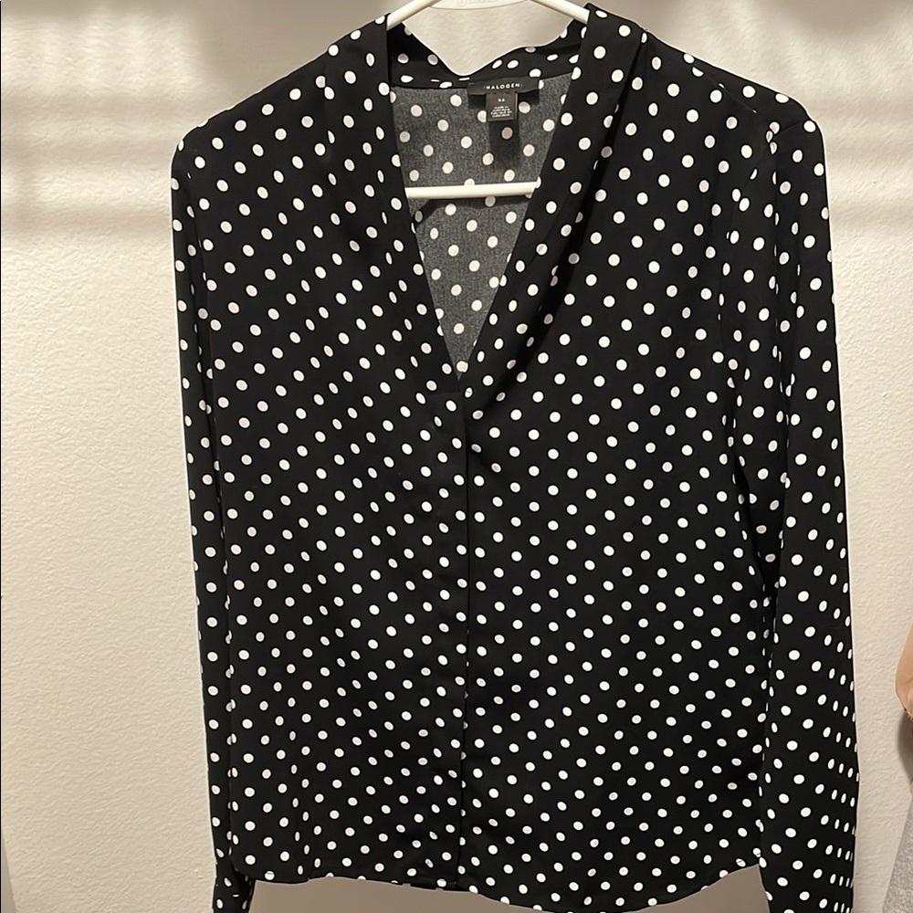 Zara Black and White Long Sleeve Wrap Blouse with Notched Collar